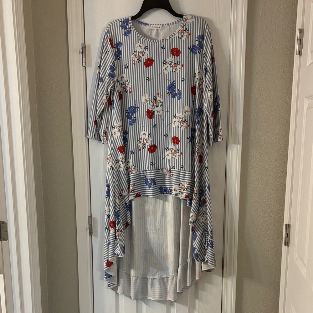Nuggles Blue Striped Floral Top